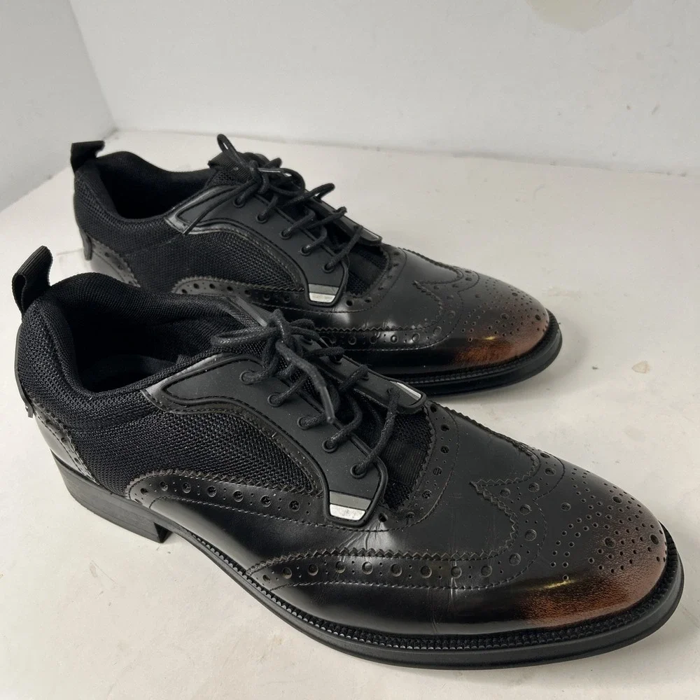 Steve Madden Portor Wing Tip Style Oxford Two Tone Black Brown Mens 10.5 EUC‎